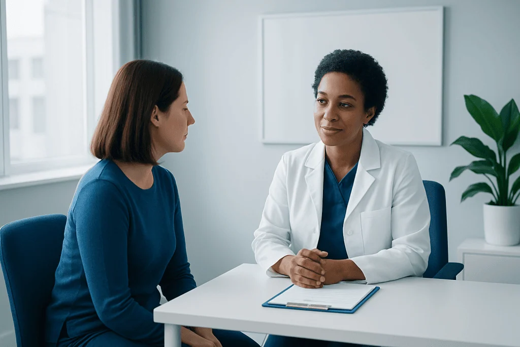 Doctor consulting with a patient in a medical office setting.
