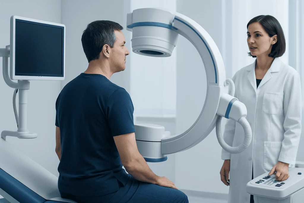 Patient undergoing MRI scan at Acibadem Hospital for spinal health assessment.