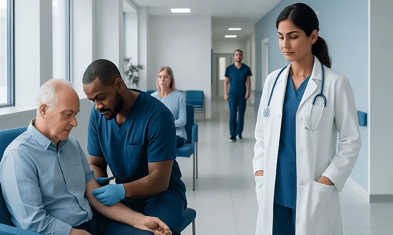 Tibc Blood Test Explained: Reference Ranges and What Affects Them 14 Medical professionals conducting a blood test in a hospital setting.