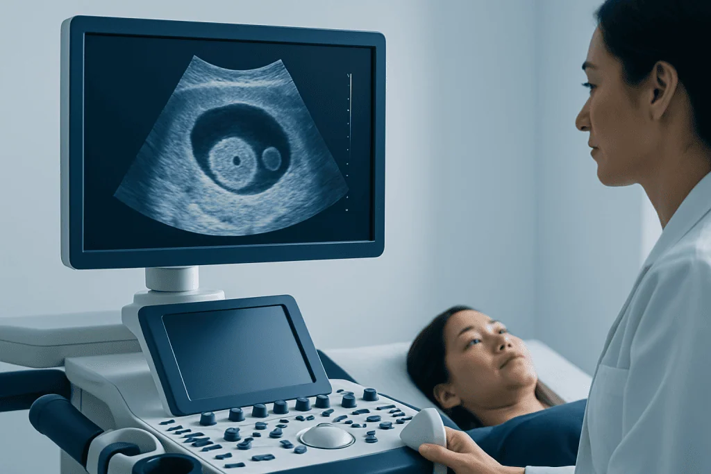 Ultrasound image of a developing embryo in early pregnancy.