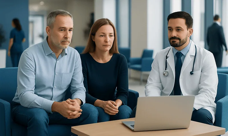 Patients consulting with a doctor via video call at Acibadem Hospital.