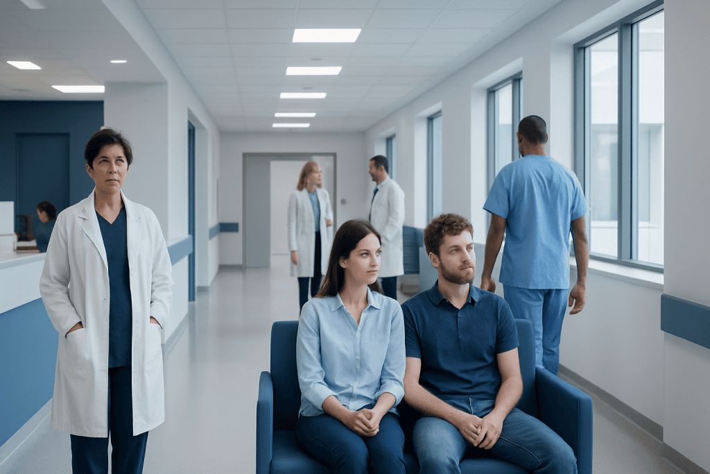 Tissue and Tissue: What Patients Need to Know 1 Patients waiting in a hospital corridor with medical staff nearby.