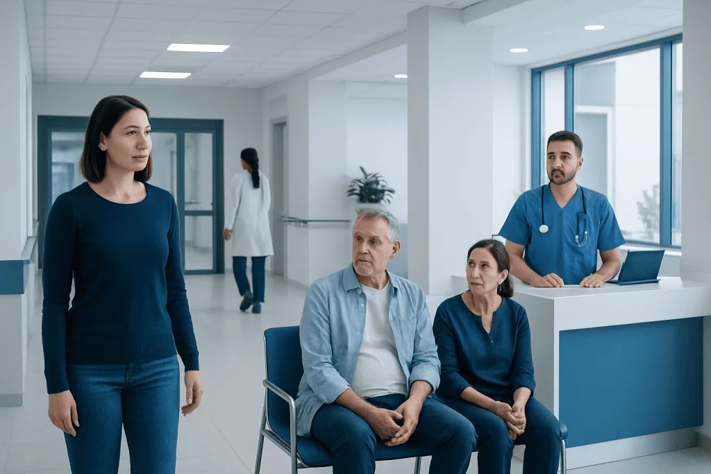 Emergency Contacts and Urgent Care During Treatment in Turkey 1 Hospital waiting area with patients and staff in a modern medical facility.