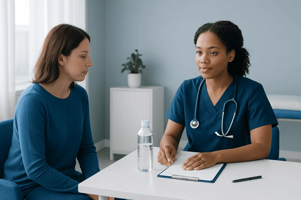 Doctor consulting with a patient in a medical office.