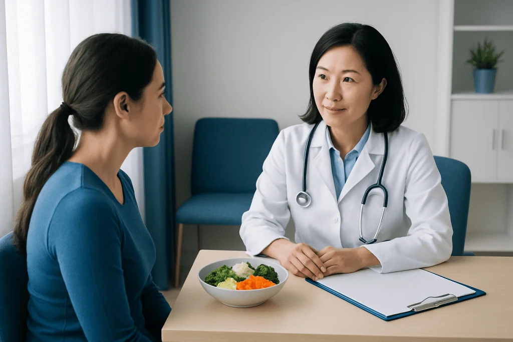 Doctor consulting with patient about gastroparesis diet options.