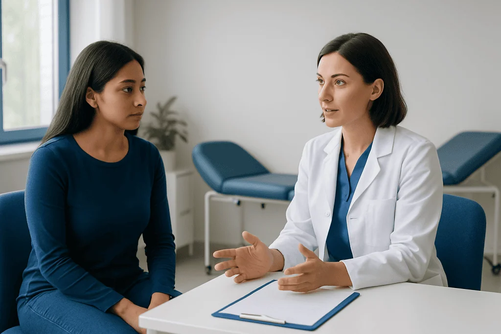 Doctor consulting with patient in a medical office at Acibadem Hospitals Group.