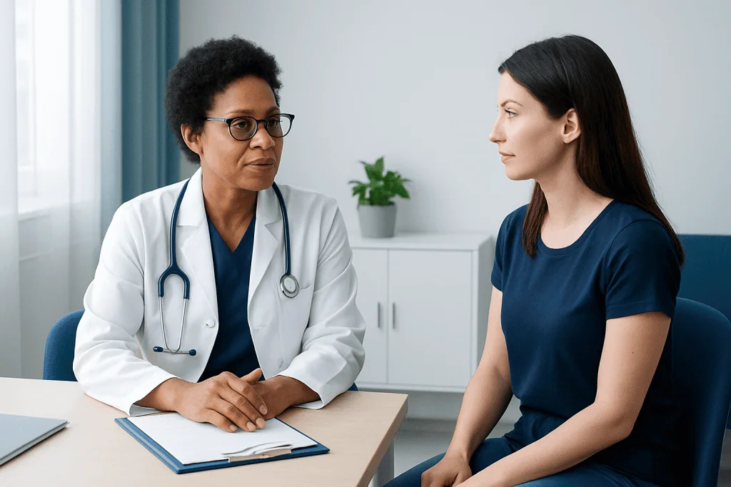 Doctor consulting with a patient in a medical office setting.
