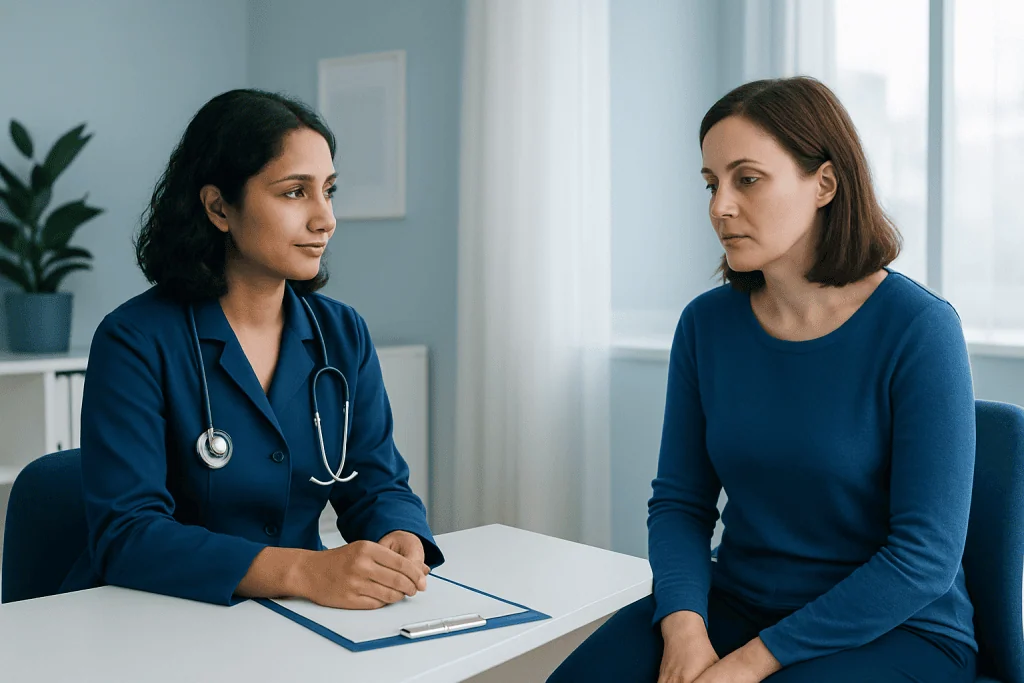 Doctor consulting with a patient in a medical office.