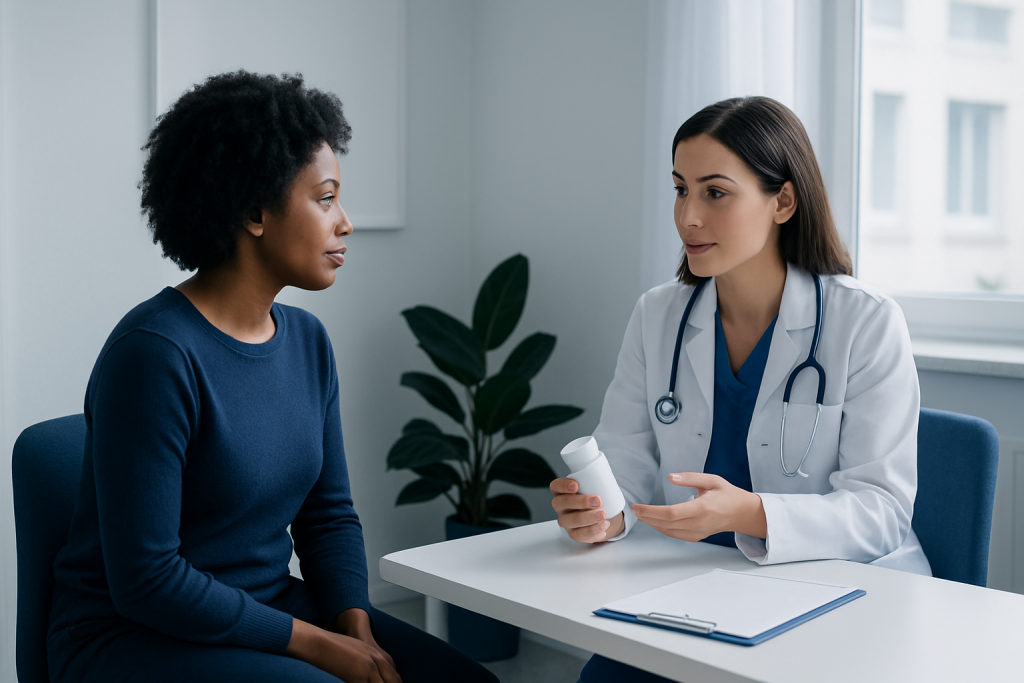 Doctor consulting with a patient in a modern clinic setting.