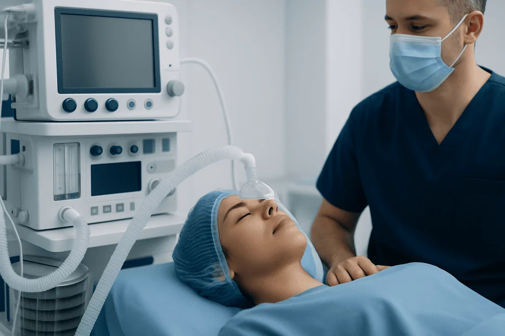 Patient under anesthesia with medical staff in a hospital setting.