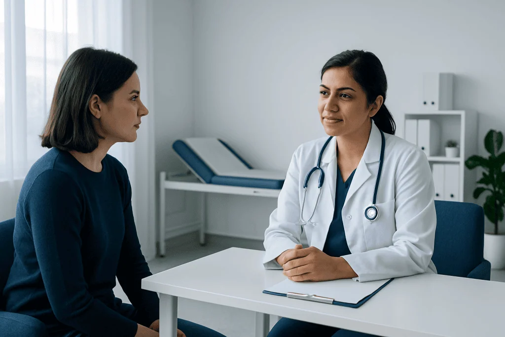 Doctor consulting with a patient in a medical office setting.