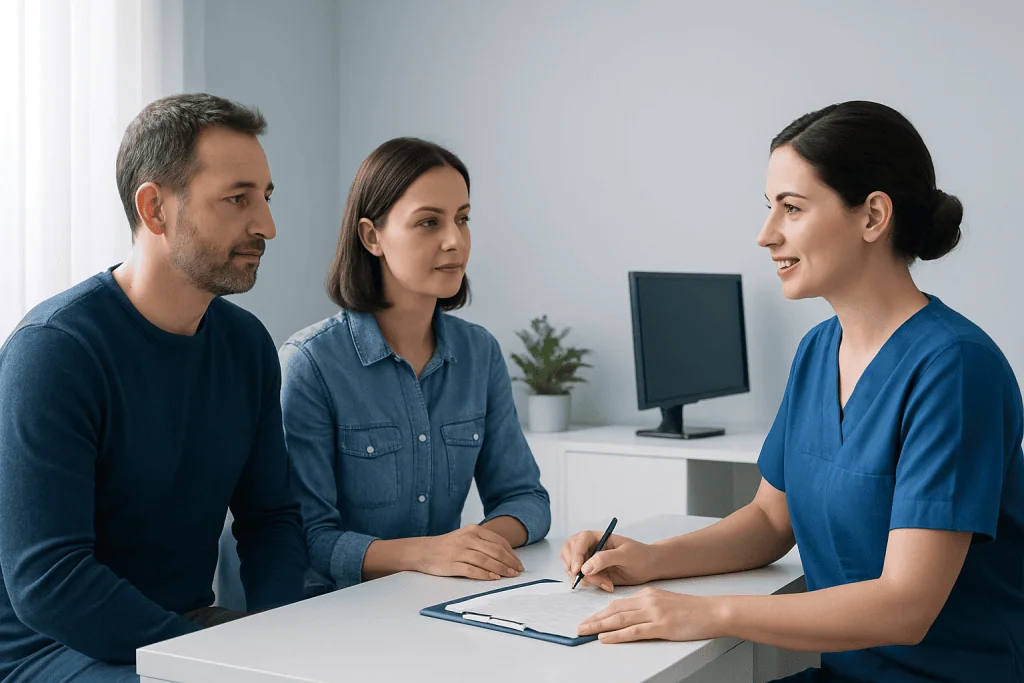 Patient consulting with healthcare professional at Acibadem hospital.