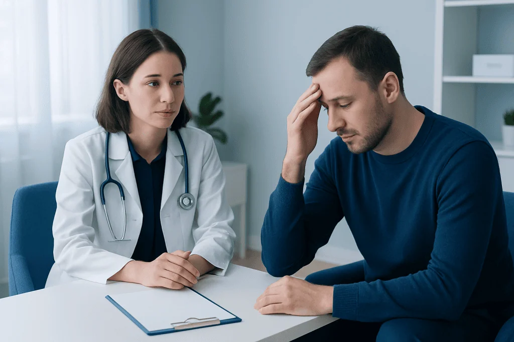 Doctor consulting with a patient about anxiety and medication options.