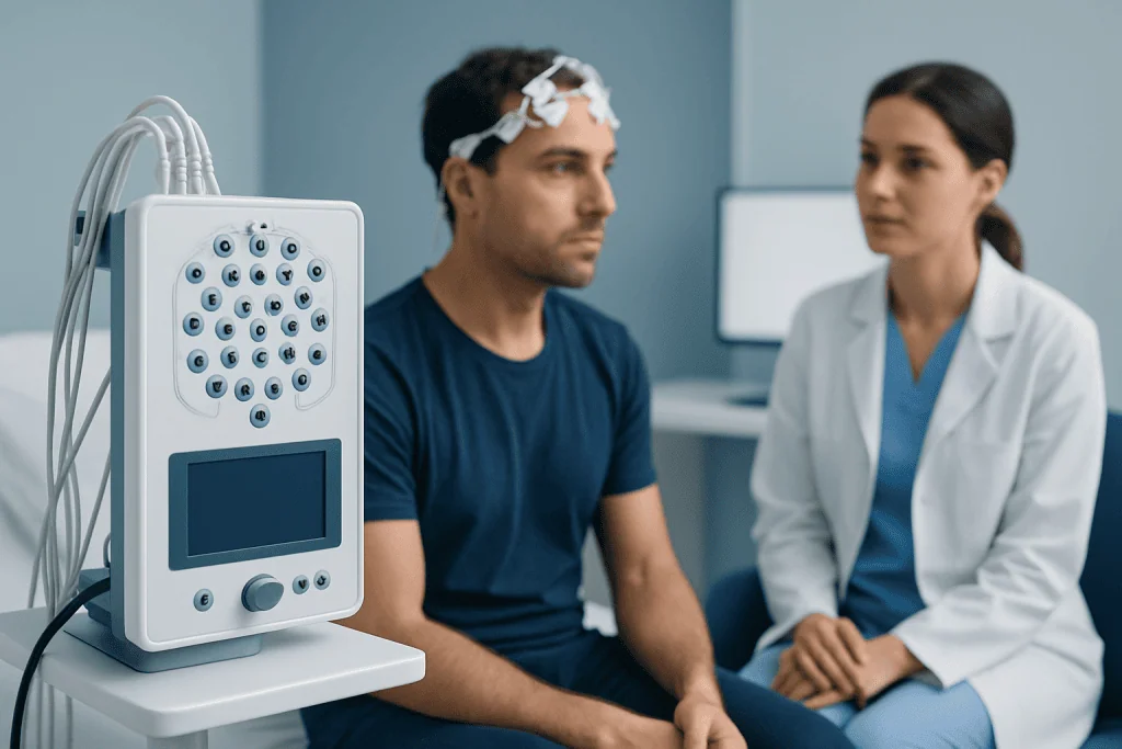 Patient undergoing sleep study with medical staff at Acibadem Hospital.