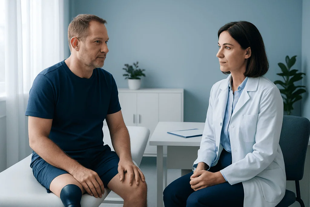Doctor consulting with a male patient in a medical office.