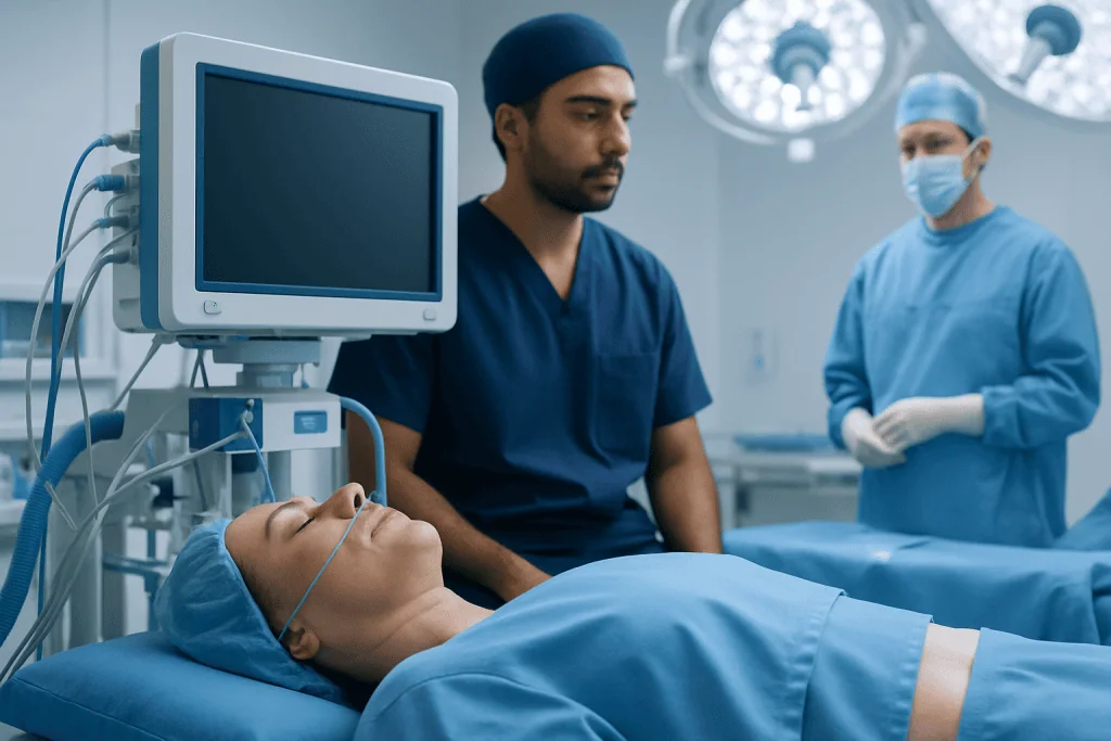 Surgeons preparing for coronary artery bypass surgery in an operating room.