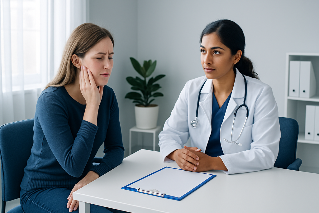 Patient consulting with a doctor about tooth infection symptoms.