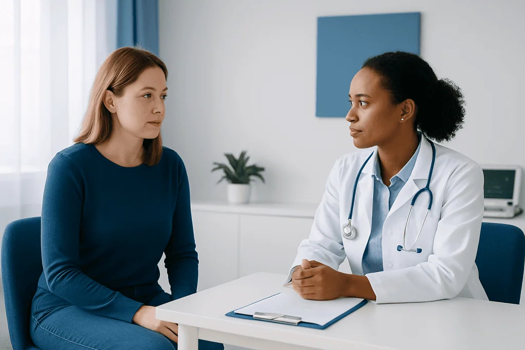 Doctor consulting with a patient in a medical office at Acibadem Hospitals Group.