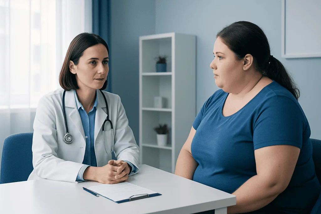 Doctor consulting with a patient in a medical office setting.