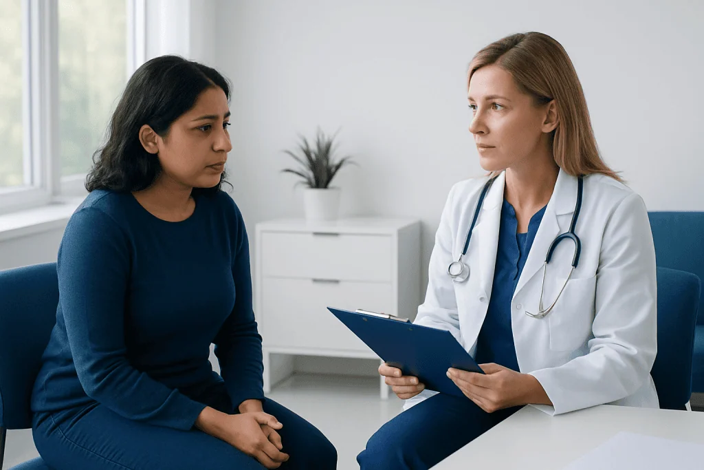 Doctor consulting with a patient in a medical office setting.