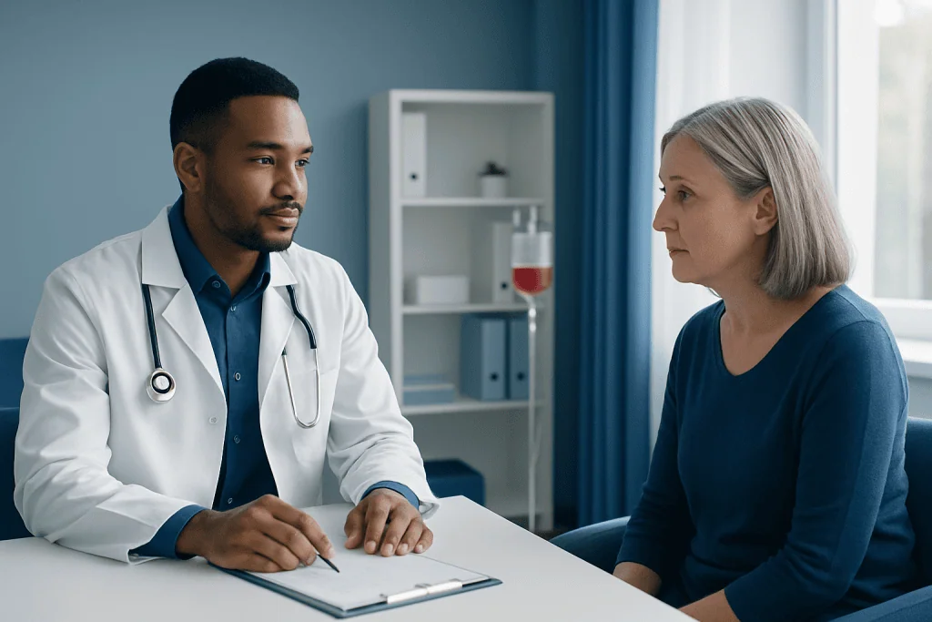 Doctor consulting with a patient in a medical office setting.