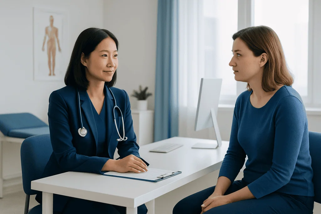 Doctor consulting with a patient in a medical office setting.