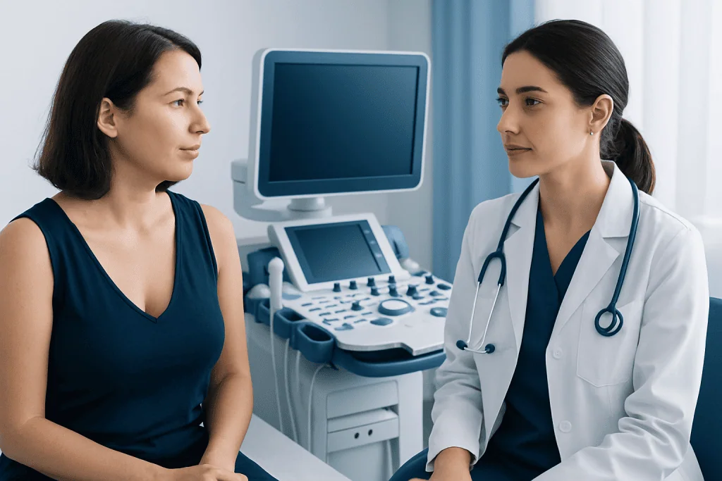 Doctor consulting a patient in a medical examination room at Acibadem Hospitals.