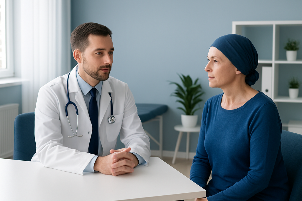 Doctor consulting with a female patient in a medical office.