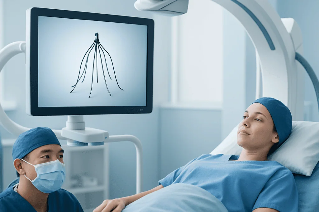 Patient undergoing medical procedure with imaging technology at Acibadem Hospital.