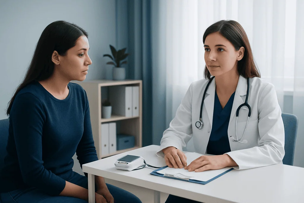 Doctor consulting with a patient in a medical office setting.