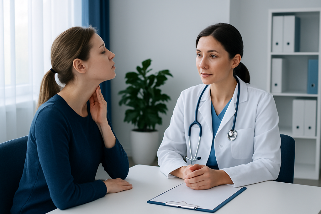 Doctor consulting a patient in a medical office setting.