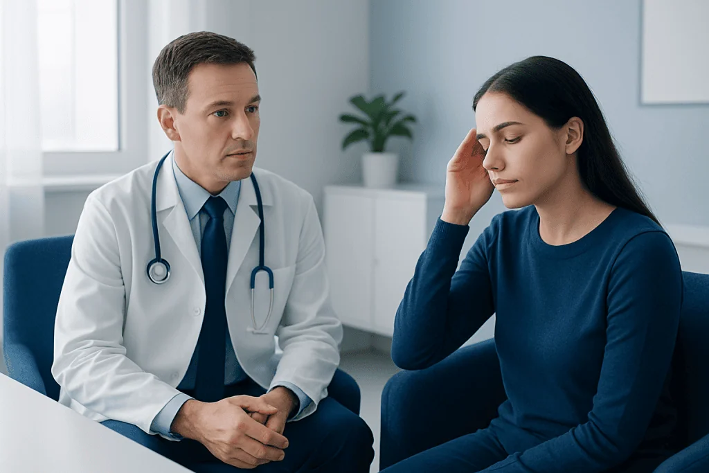 Doctor consulting with a patient in a medical office setting.