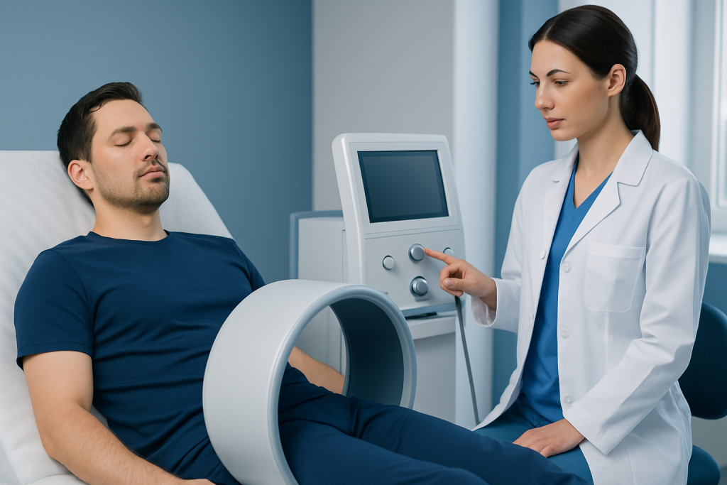 Patient undergoing PEMF therapy in a modern medical facility.