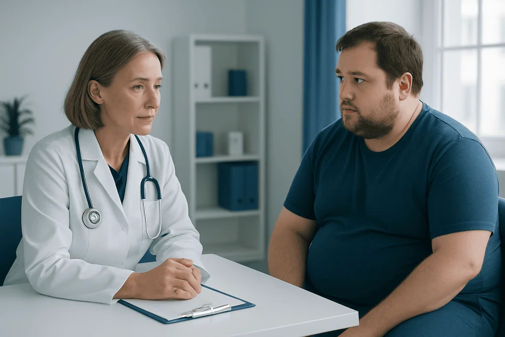 Doctor consulting with a patient in a medical office setting.