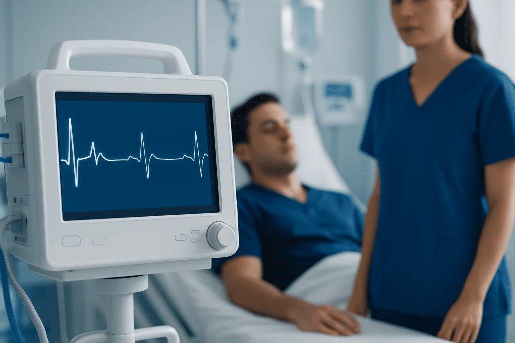 Patient with sinus bradycardia monitored on ECG in hospital setting.