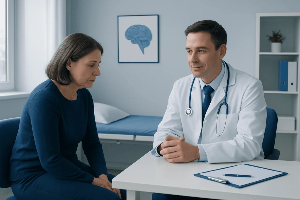 Doctor consulting with a patient in a medical office setting.
