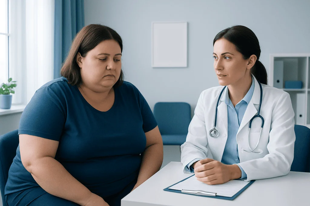 Doctor consulting with a patient about bariatric surgery options.