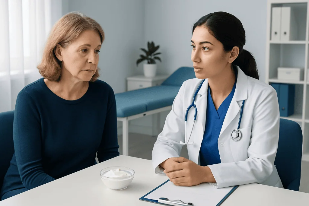 Doctor consulting with a patient in a medical office setting.