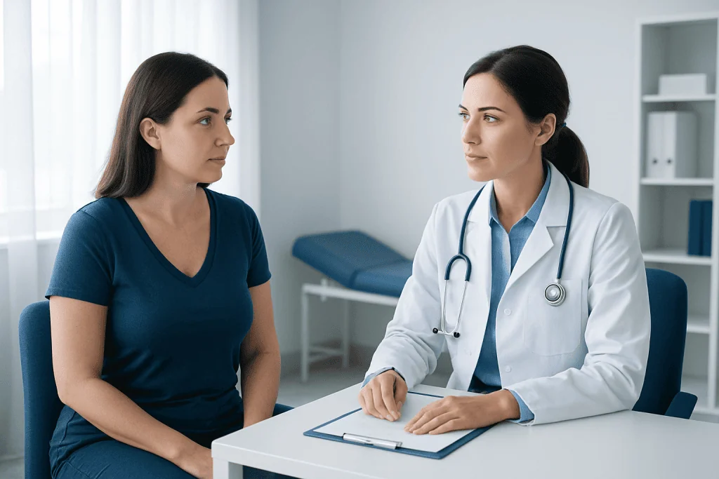 Doctor consulting with a patient in a medical office setting.