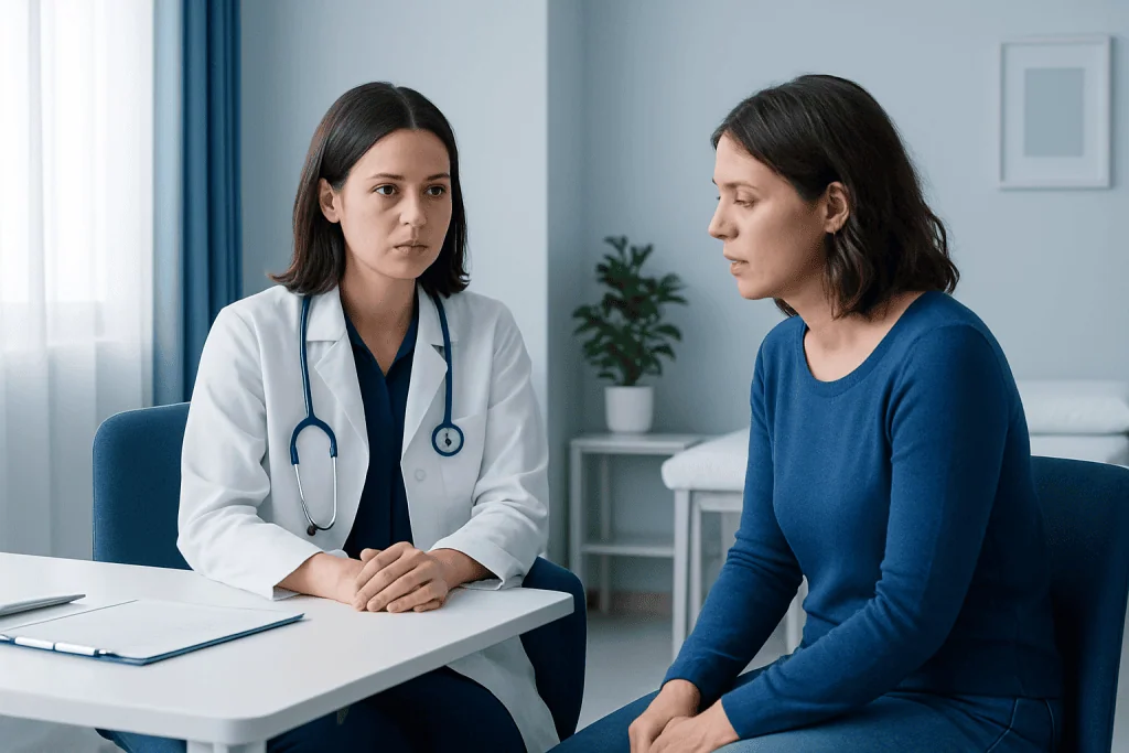 Doctor consulting with a patient in a medical office setting.