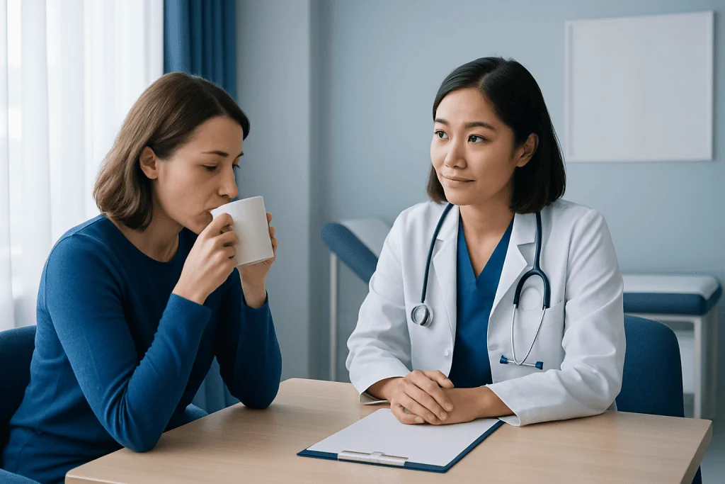 Doctor consulting with a patient about health in a medical office.