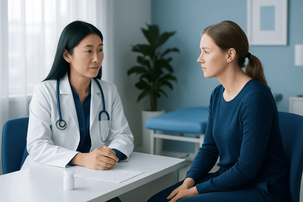 Doctor consulting with a patient in a medical office.