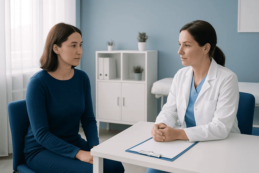 Doctor consulting with a patient in a medical office setting.