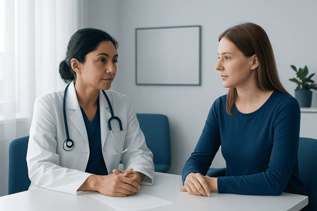 Doctor consulting with a patient in a medical office setting.