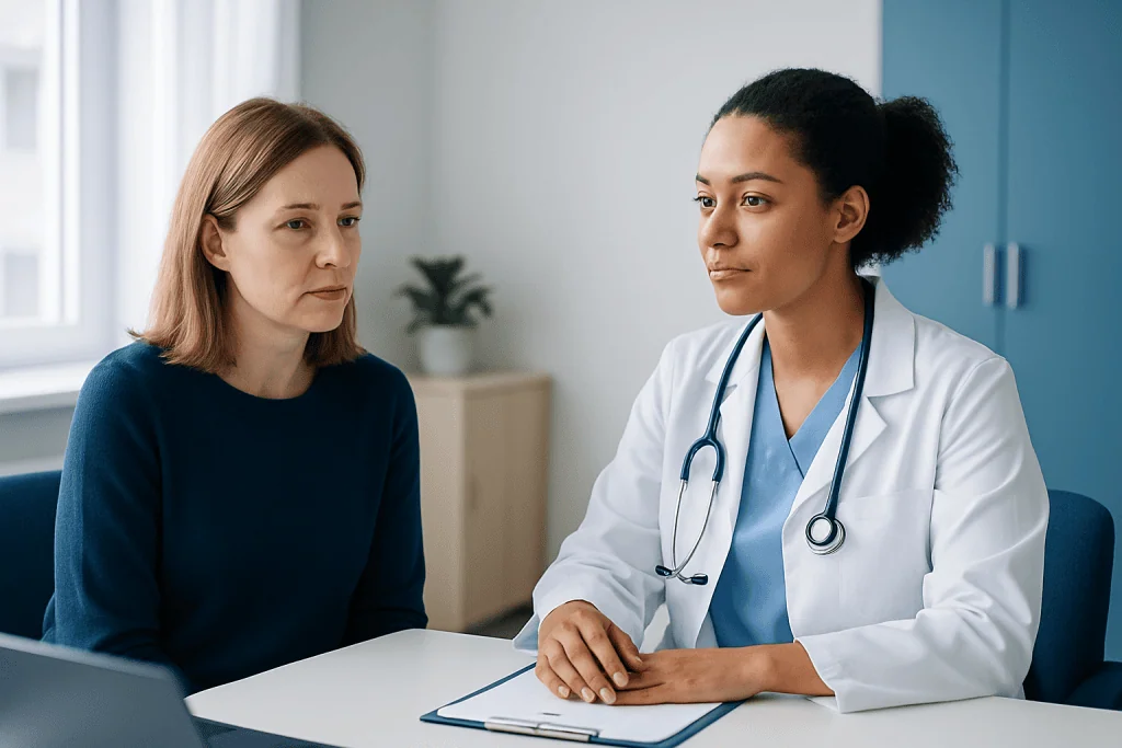 Doctor consulting with a patient in a medical office.