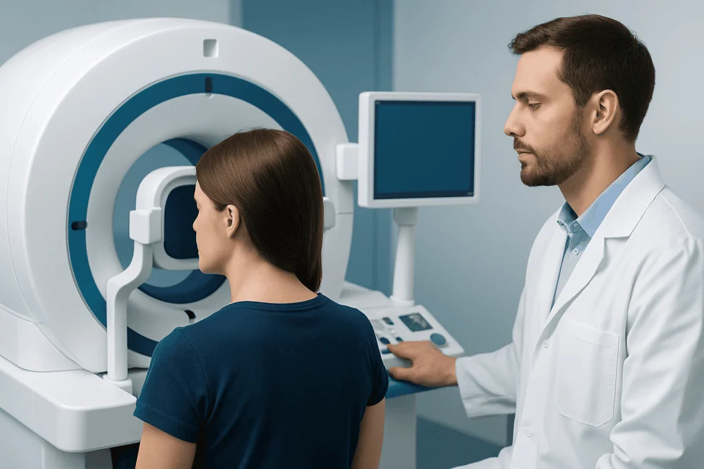 Patient undergoing MRI scan at Acibadem Hospital for neurological assessment.