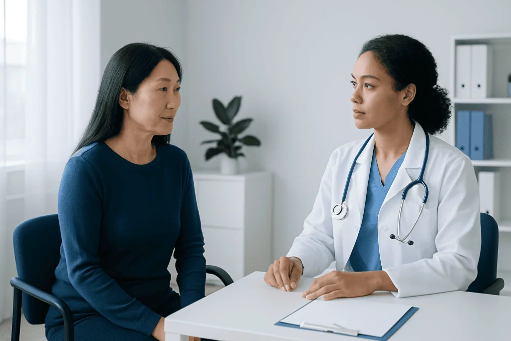 Doctor consulting with a patient in a medical office setting.