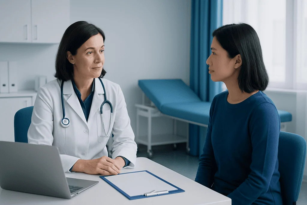 Doctor consulting with a patient in a medical office setting.