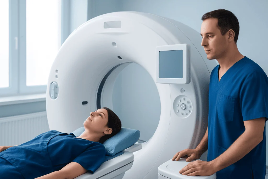 Patient undergoing a CT scan at Acibadem Hospital.