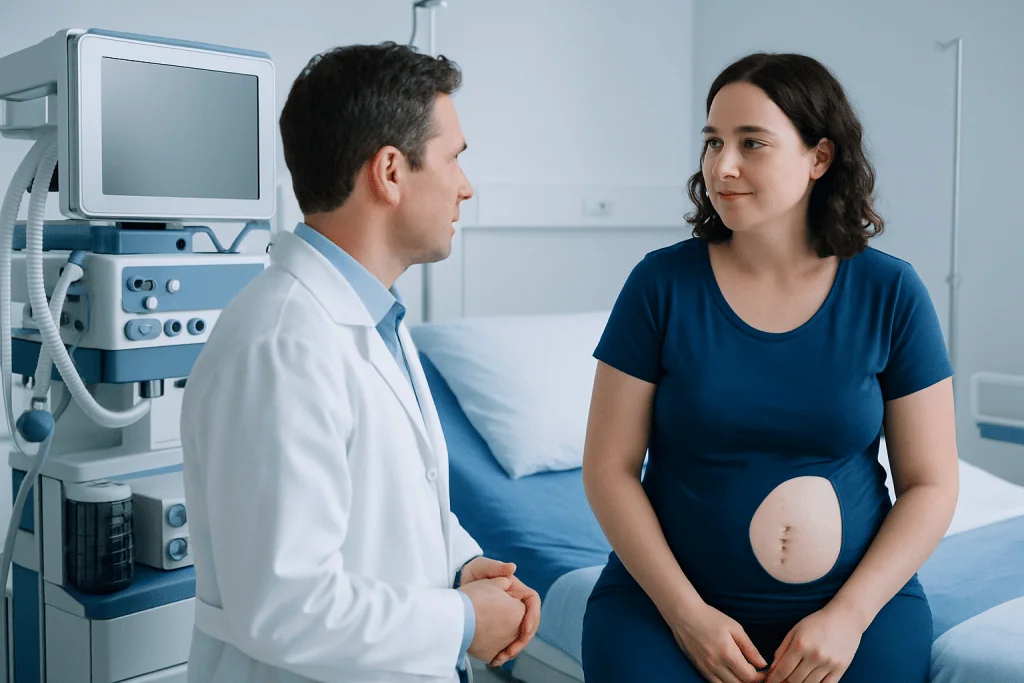 Doctor consulting with a patient in a hospital room.